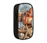 MKNAZ Seashell Landscape On The Beach Printed Pencil Case Pen Bag Double-Layer Pen Pouch Organizer for Student Artists School Office College, Black