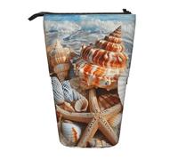 MKNAZ Seashell Landscape On The Beach Printed Telescopic Pencil Case Stand Up Pen Bag, Cute Pencil Organizer Portable Pencil Bag Suitable for School Office