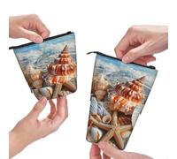 MKNAZ Seashell Landscape On The Beach Printed Telescopic Pencil Case Stand Up Pen Bag, Cute Pencil Organizer Portable Pencil Bag Suitable for School Office