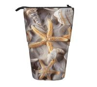 MKNAZ Seashell Sandy Beach Printed Telescopic Pencil Case Stand Up Pen Bag, Cute Pencil Organizer Portable Pencil Bag Suitable for School Office
