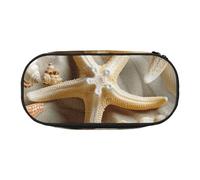 MKNAZ Seashell Sandy Beach Theme Printed Pencil Case & Makeup Pouch Oxford Fabric Stationery Pouch Unisex Pencil Box for School/Office/Travel