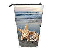 MKNAZ Seashells on the Beach Printed Telescopic Pencil Case Stand Up Pen Bag, Cute Pencil Organizer Portable Pencil Bag Suitable for School Office