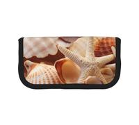 MKNAZ Shells on The Beach Printed Canvas Pencil Case Large Capacity Pen Pouch Stationery Organiser, Makeup Cosmetic Bag for School Office Travel, Student Gifts