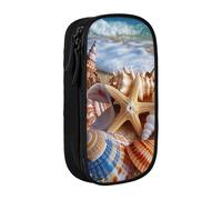 MKNAZ Shells on the Beach Printed Pencil Case Pen Bag Double-Layer Pen Pouch Organizer for Student Artists School Office College, Black