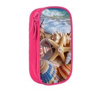 MKNAZ Shells on the Beach Printed Pencil Case Pen Bag Double-Layer Pen Pouch Organizer for Student Artists School Office College, Pink