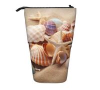 MKNAZ Shells on The Beach Printed Telescopic Pencil Case Stand Up Pen Bag, Cute Pencil Organizer Portable Pencil Bag Suitable for School Office