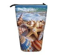 MKNAZ Shells on the Beach Printed Telescopic Pencil Case Stand Up Pen Bag, Cute Pencil Organizer Portable Pencil Bag Suitable for School Office