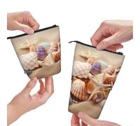 MKNAZ Shells on The Beach Printed Telescopic Pencil Case Stand Up Pen Bag, Cute Pencil Organizer Portable Pencil Bag Suitable for School Office