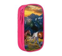 MKNAZ Shocking Running Horses Printed Pencil Case Pen Bag Double-Layer Pen Pouch Organizer for Student Artists School Office College, Pink