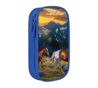 MKNAZ Shocking Running Horses Printed Pencil Case Pen Bag Double-Layer Pen Pouch Organizer for Student Artists School Office College, Blue