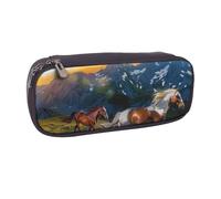 MKNAZ Shocking Running Horses Printed Pu Leather Pencil Case Box Flip Pen Bag and Makeup Cosmetic Holder for Girls Boys School Students