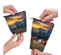 MKNAZ Shocking Running Horses Printed Telescopic Pencil Case Stand Up Pen Bag, Cute Pencil Organizer Portable Pencil Bag Suitable for School Office