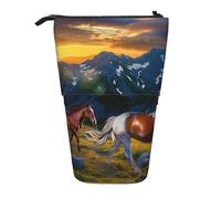 MKNAZ Shocking Running Horses Printed Telescopic Pencil Case Stand Up Pen Bag, Cute Pencil Organizer Portable Pencil Bag Suitable for School Office