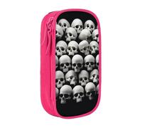 MKNAZ Skull 2 Printed Pencil Case Pen Bag Double-Layer Pen Pouch Organizer for Student Artists School Office College, Pink