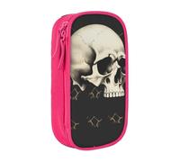 MKNAZ Skull Printed Pencil Case Pen Bag Double-Layer Pen Pouch Organizer for Student Artists School Office College, Pink