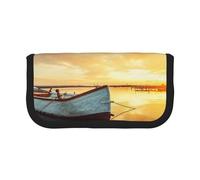 MKNAZ Small Boat on The Water Printed Canvas Pencil Case Large Capacity Pen Pouch Stationery Organiser, Makeup Cosmetic Bag for School Office Travel, Student Gifts