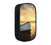 MKNAZ Small Boat on The Water Printed Pencil Case Pen Bag Double-Layer Pen Pouch Organizer for Student Artists School Office College, Black