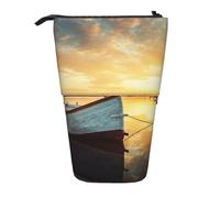 MKNAZ Small Boat on The Water Printed Telescopic Pencil Case Stand Up Pen Bag, Cute Pencil Organizer Portable Pencil Bag Suitable for School Office