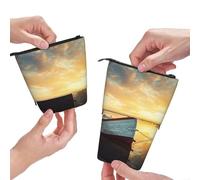 MKNAZ Small Boat on The Water Printed Telescopic Pencil Case Stand Up Pen Bag, Cute Pencil Organizer Portable Pencil Bag Suitable for School Office