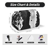 MKNAZ Snake Skin Black and White Prints Flip Pencil Case - Double-Layer Large Capacity Pen Organizer with Dual Zippers - for Students, Artists & Travelers