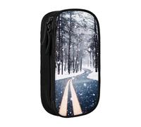 MKNAZ Snow Street Printed Pencil Case Pen Bag Double-Layer Pen Pouch Organizer for Student Artists School Office College, Black