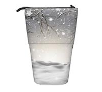 MKNAZ Snowflake Pine Tree Printed Telescopic Pencil Case Stand Up Pen Bag, Cute Pencil Organizer Portable Pencil Bag Suitable for School Office