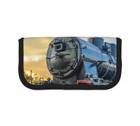 MKNAZ Steam Train Printed Canvas Pencil Case Large Capacity Pen Pouch Stationery Organiser, Makeup Cosmetic Bag for School Office Travel, Student Gifts