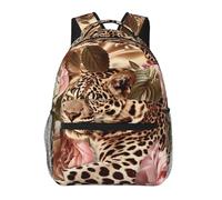 MKNAZ Striped Rose and Leopard Printed Printed School Backpack Bookbag for Girls Boys Travel Laptop Backpack for School Hiking Camping Work