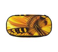 MKNAZ Sunflower Butterfly Sunny Printed Pencil Case & Makeup Pouch Oxford Fabric Stationery Pouch Unisex Pencil Box for School/Office/Travel