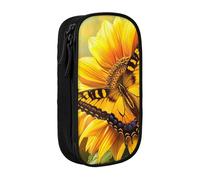 MKNAZ Sunflower Butterfly Sunny Printed Pencil Case Pen Bag Double-Layer Pen Pouch Organizer for Student Artists School Office College, Black
