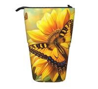 MKNAZ Sunflower Butterfly Sunny Printed Telescopic Pencil Case Stand Up Pen Bag, Cute Pencil Organizer Portable Pencil Bag Suitable for School Office