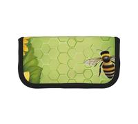 MKNAZ Sunflowers & bee Printed Canvas Pencil Case Large Capacity Pen Pouch Stationery Organiser, Makeup Cosmetic Bag for School Office Travel, Student Gifts