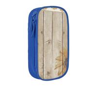 MKNAZ Sunflowers on Wooden Printed Pencil Case Pen Bag Double-Layer Pen Pouch Organizer for Student Artists School Office College, Blue