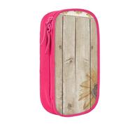 MKNAZ Sunflowers on Wooden Printed Pencil Case Pen Bag Double-Layer Pen Pouch Organizer for Student Artists School Office College, Pink
