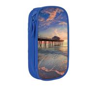 MKNAZ Sunset at the Beach Bridge Printed Pencil Case Pen Bag Double-Layer Pen Pouch Organizer for Student Artists School Office College, Blue
