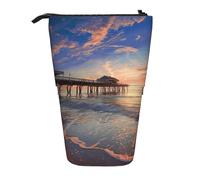 MKNAZ Sunset at The Beach Bridge Printed Telescopic Pencil Case Stand Up Pen Bag, Cute Pencil Organizer Portable Pencil Bag Suitable for School Office