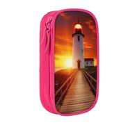 MKNAZ Sunset at the Seaside Printed Pencil Case Pen Bag Double-Layer Pen Pouch Organizer for Student Artists School Office College, Pink