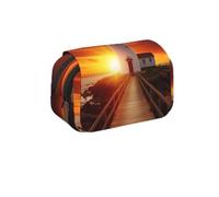 MKNAZ Sunset at The Seaside Prints Flip Pencil Case - Double-Layer Large Capacity Pen Organizer with Dual Zippers - for Students, Artists & Travelers