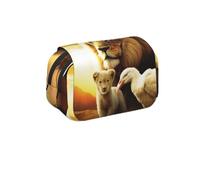 MKNAZ Sunset Lion and Bird Prints Flip Pencil Case - Double-Layer Large Capacity Pen Organizer with Dual Zippers - for Students, Artists & Travelers