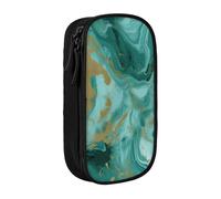 MKNAZ Teal and Gold Marble Printed Pencil Case Pen Bag Double-Layer Pen Pouch Organizer for Student Artists School Office College, Black