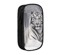 MKNAZ the Wild White Tiger Printed Pencil Case Pen Bag Double-Layer Pen Pouch Organizer for Student Artists School Office College, Black