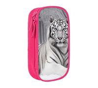 MKNAZ the Wild White Tiger Printed Pencil Case Pen Bag Double-Layer Pen Pouch Organizer for Student Artists School Office College, Pink