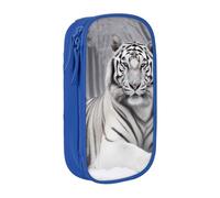 MKNAZ the Wild White Tiger Printed Pencil Case Pen Bag Double-Layer Pen Pouch Organizer for Student Artists School Office College, Blue