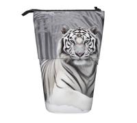 MKNAZ the Wild White Tiger Printed Telescopic Pencil Case Stand Up Pen Bag, Cute Pencil Organizer Portable Pencil Bag Suitable for School Office