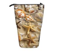 MKNAZ Theme Seashell Sandy Beach Printed Telescopic Pencil Case Stand Up Pen Bag, Cute Pencil Organizer Portable Pencil Bag Suitable for School Office