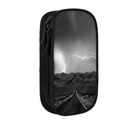 MKNAZ Thunder Landscape Printed Pencil Case Pen Bag Double-Layer Pen Pouch Organizer for Student Artists School Office College, Black
