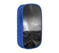 MKNAZ Thunder Landscape Printed Pencil Case Pen Bag Double-Layer Pen Pouch Organizer for Student Artists School Office College, Blue