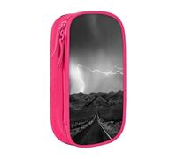 MKNAZ Thunder Landscape Printed Pencil Case Pen Bag Double-Layer Pen Pouch Organizer for Student Artists School Office College, Pink