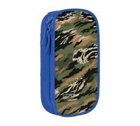 MKNAZ Tiger Stripe Camouflage Printed Pencil Case Pen Bag Double-Layer Pen Pouch Organizer for Student Artists School Office College, Blue