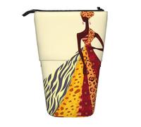 MKNAZ Traditional African Girl Painting Printed Telescopic Pencil Case Stand Up Pen Bag, Cute Pencil Organizer Portable Pencil Bag Suitable for School Office